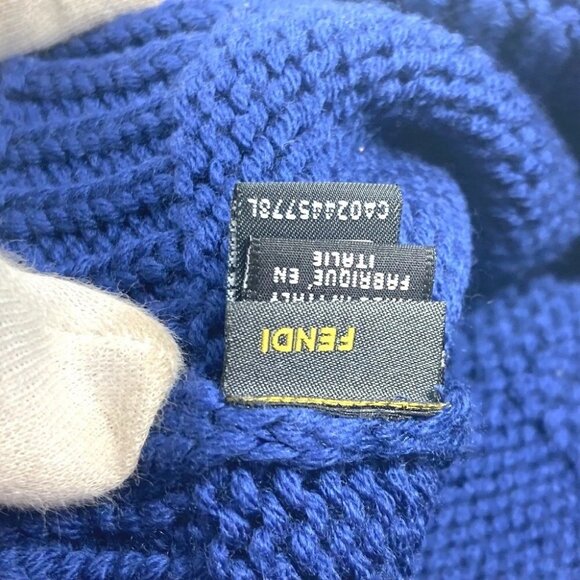 FENDI Logo FF beanie hat knit hat knit cap Knit hat wool blue - Picture 9 of 11